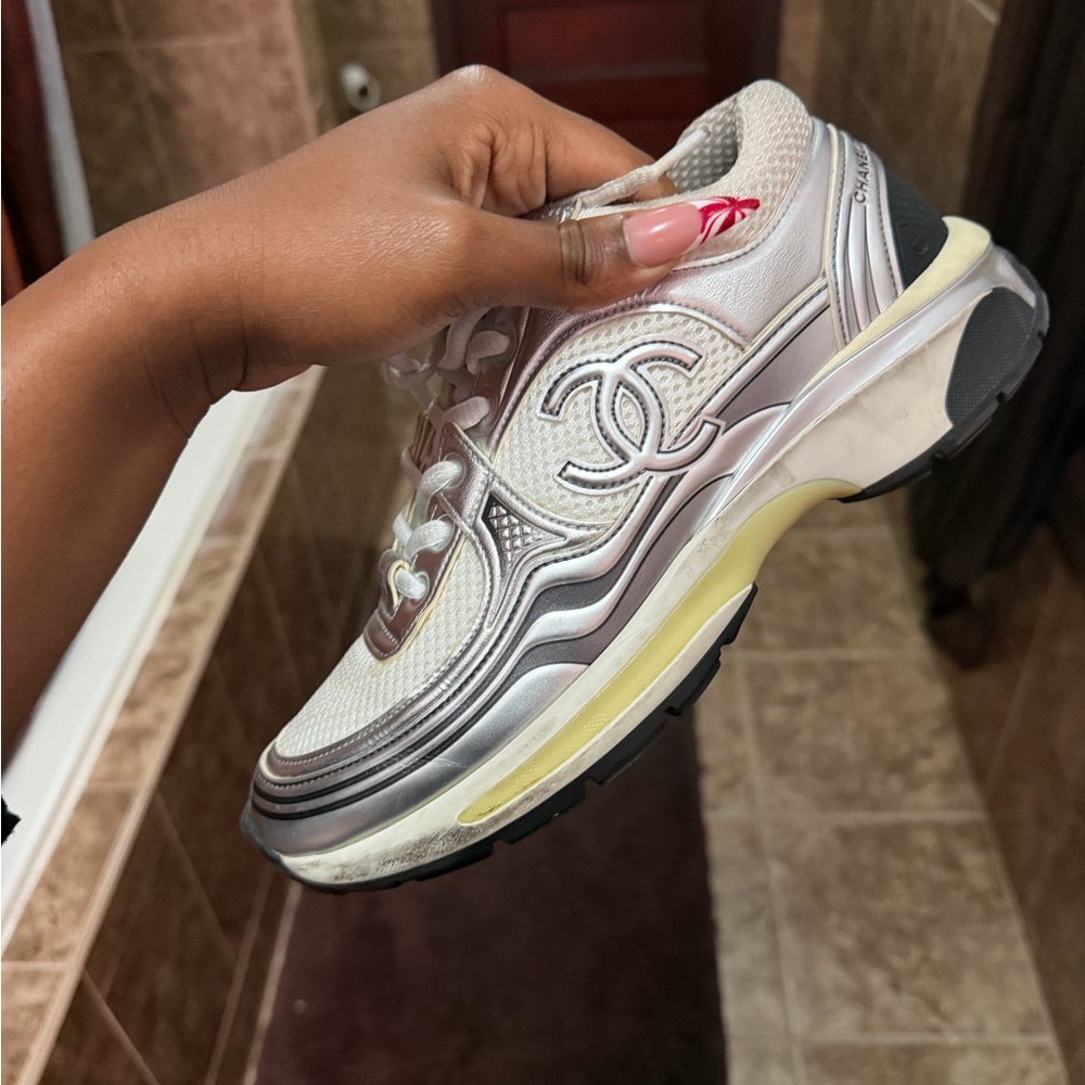 Chanel Women's Metallic Silver Sneakers